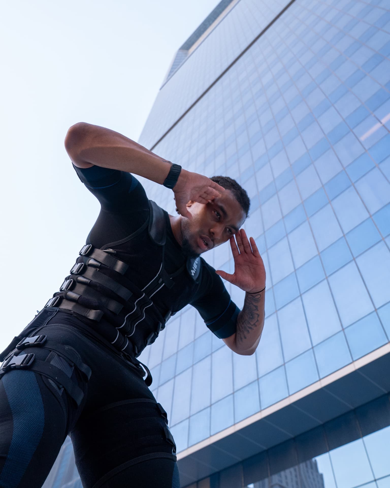 Studio 11 EMS athlete outside a Doha training venue